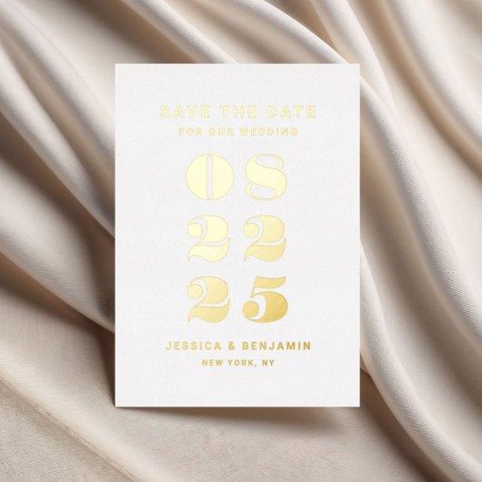 Elegante Typografie Trouwen Save The Date Gold Folie Uitnodiging