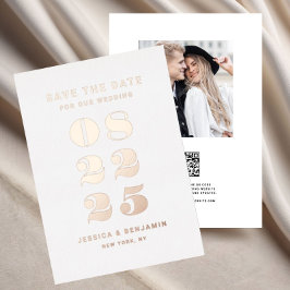 Elegante Typografie Trouwen Save The Date Roos Gol Folie Uitnodiging