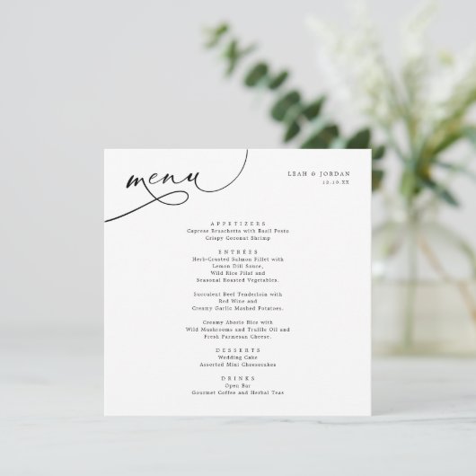Elegante Typografie Vierkante Bruiloft Menu (Staand voorkant)