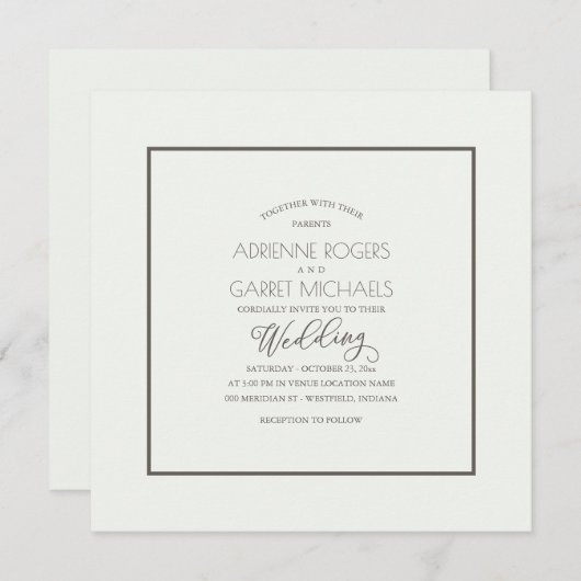 Elegante Typografie Vierkante Bruiloft Uitnodiging (Voorkant / Achterkant)