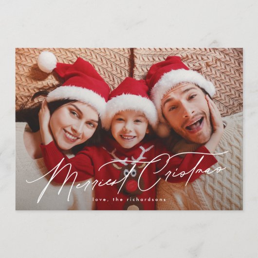 Elegante Typografie VIJF Foto Vrolijk Kerstmis Feestdagenkaart (Voorkant)