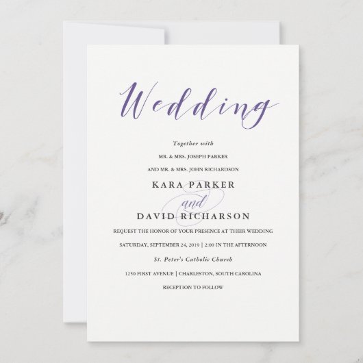 Elegante Typografie | Violet bruiloft Kaart (Voorkant)