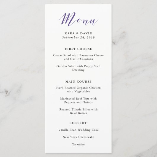 Elegante Typografie | Violet Bruiloft Menu (Voorkant)