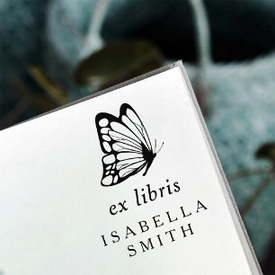 Elegante Typografie Vlinder Ex Libris Boekplaat Rubberstempel