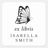 Elegante Typografie Vlinder Ex Libris Boekplaat Vierkante Sticker (Voorkant)