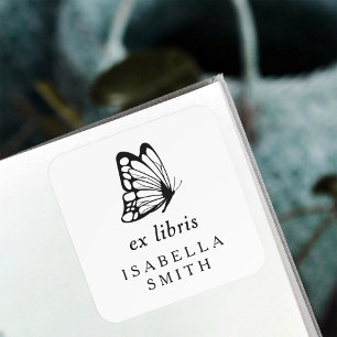 Elegante Typografie Vlinder Ex Libris Boekplaat Vierkante Sticker