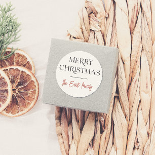 Elegante Typografie Vrolijk Kerstfeest & Familiena Ronde Sticker