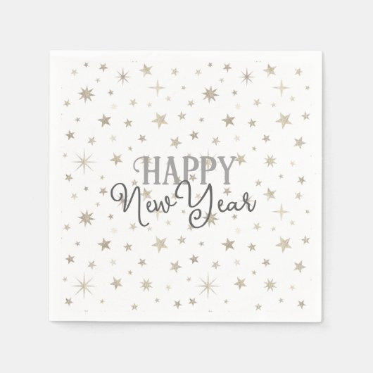 Elegante typografie Wit Grijs Sterren Gelukkig Nie Servet (Voorkant)