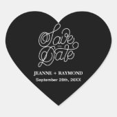 Elegante Typografie Zwart Bruiloft Save the Date Hart Sticker (Voorkant)
