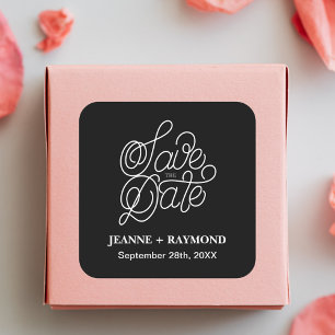 Elegante Typografie Zwart Bruiloft Save the Date Vierkante Sticker