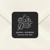 Elegante Typografie Zwart Bruiloft Save the Date Vierkante Sticker