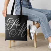 Elegante Typografie Zwart Monogram Tote Bag