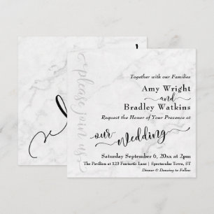 Elegante typografie zwart op marmeren bruiloft 3 kaart