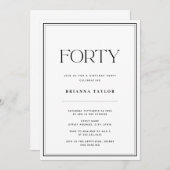 Elegante Typografie Zwart & Wit 40ste verjaardag Kaart (Voorkant / Achterkant)