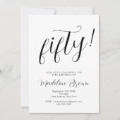 Elegante Typografie Zwart Wit 50ste Verjaardag Kaart (Voorkant)