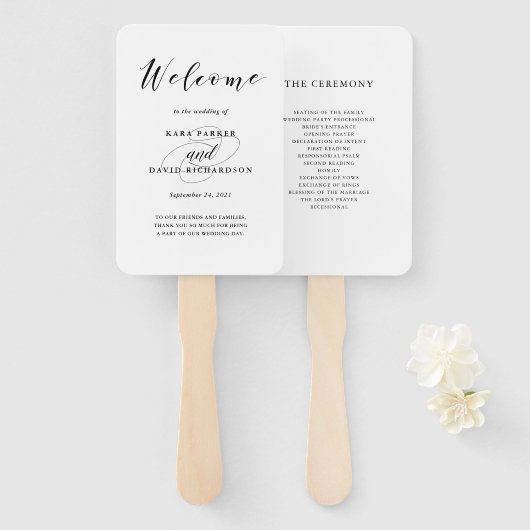 Elegante Typografie | Zwart-wit bruiloft Handwaaier (Voorkant en achterkant)