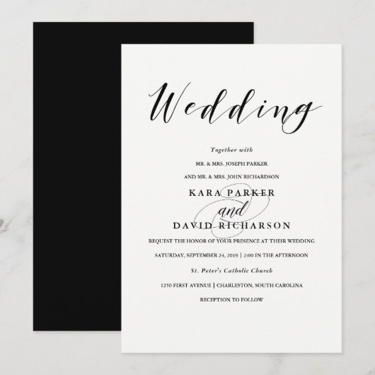 Elegante Typografie | Zwart-wit bruiloft Kaart (Voorkant / Achterkant)