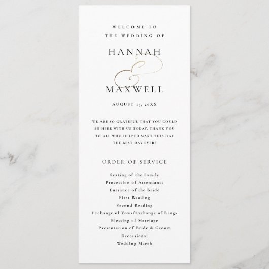 Elegante Typografie Zwart-wit Bruiloft Programmakaart (Voorkant)