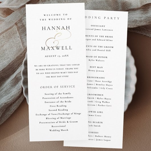 Elegante Typografie Zwart-wit Bruiloft Programmakaart