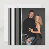 Elegante typografie zwart-wit-gouden streep bruilo kaart (Achterkant)