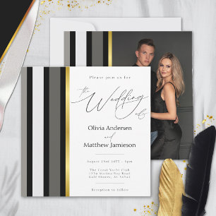 Elegante typografie zwart-wit-gouden streep bruilo kaart