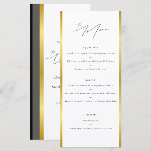 Elegante typografie Zwart Wit Gouden Streep Bruilo Menu (Voorkant / Achterkant)