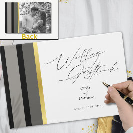 Elegante Typografie Zwart Wit Gouden Streep Huweli Gastenboek
