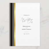 Elegante Typografie Zwart Wit Gouden Streep Huweli Menu (Achterkant)