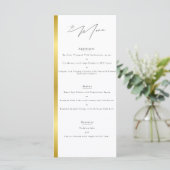 Elegante Typografie Zwart Wit Gouden Streep Huweli Menu (Staand voorkant)