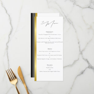 Elegante Typografie Zwart Wit Gouden Streep Huweli Menu