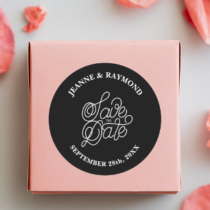Elegante typografie Zwarte Trouwdag Save the Date Ronde Sticker