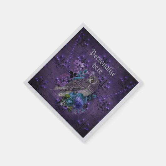 Elegante uil bloemen kroonluchters juweel paarse servet (Hoek)