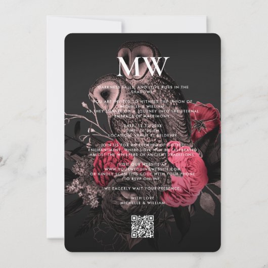 Elegante Uil Paar Gotische Bruiloft Donker Roze Ro Kaart (Achterkant)