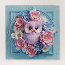 Elegante uilenkunst met bloemenaccenten - Zacht Ro Legpuzzel