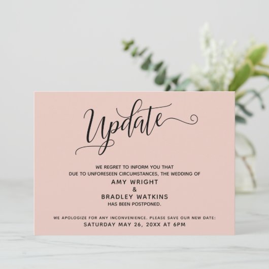 Elegante uitgestelde bruiloft aankondiging blush (Staand voorkant)