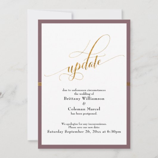 Elegante uitgestelde bruiloft Mauve Gold Stripe Ka Kaart (Voorkant)