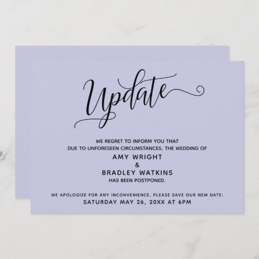 Elegante Uitgestelde Trouwdatum Aankondiging Laven (Voorkant / Achterkant)