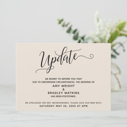 Elegante Uitgestelde Trouwkaart Crème Kaart (Staand voorkant)