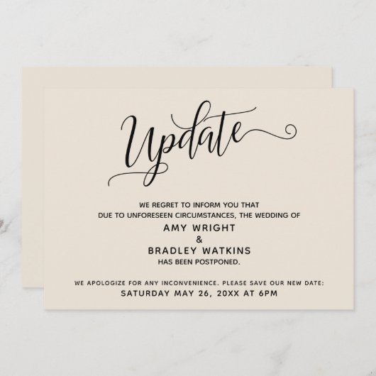 Elegante Uitgestelde Trouwkaart Crème Kaart (Voorkant / Achterkant)