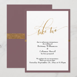 Elegante Uitgestelde Trouwkaart Mauve & Gouden Str Kaart