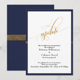 Elegante Uitgestelde Trouwkaart Navy & Gouden Stre Kaart