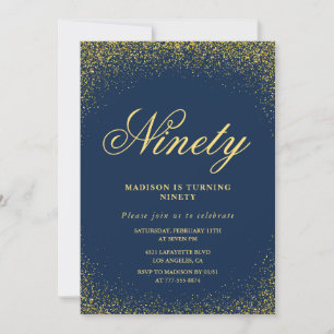 Elegante uitnodiging 90ste verjaardag Goud Navy Gl