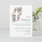 Elegante Uitnodiging Bautizo Witte Bloemen Doop (Staand voorkant)