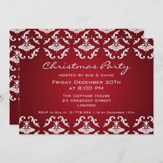 Elegante Uitnodiging Bloemmotief Rood (Voorkant / Achterkant)