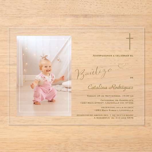 Elegante Uitnodiging De Bautizo Hija Photo Girl (Voorkant)