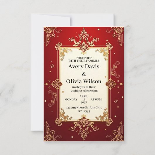 Elegante uitnodiging met een krachtige rode achter (Voorkant)