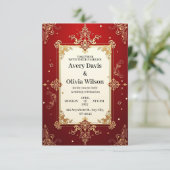 Elegante uitnodiging met een krachtige rode achter (Staand voorkant)