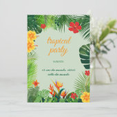 Elegante uitnodiging met een tropisch thema in fel (Staand voorkant)
