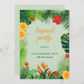 Elegante uitnodiging met een tropisch thema in fel (Voorkant / Achterkant)