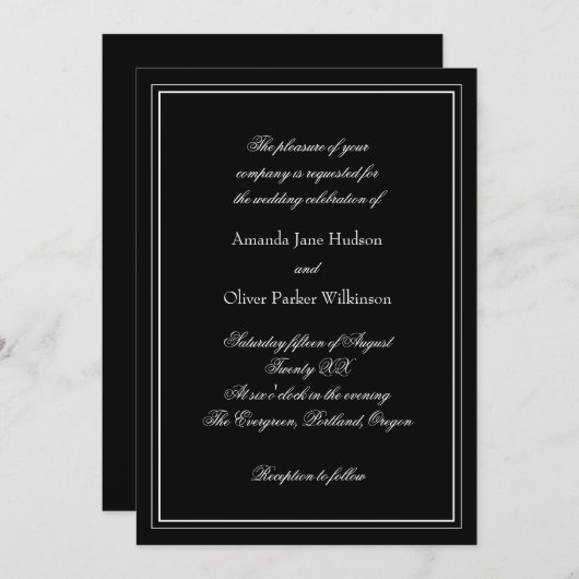 Elegante uitnodiging met twee randen en scriptteks (Voorkant / Achterkant)